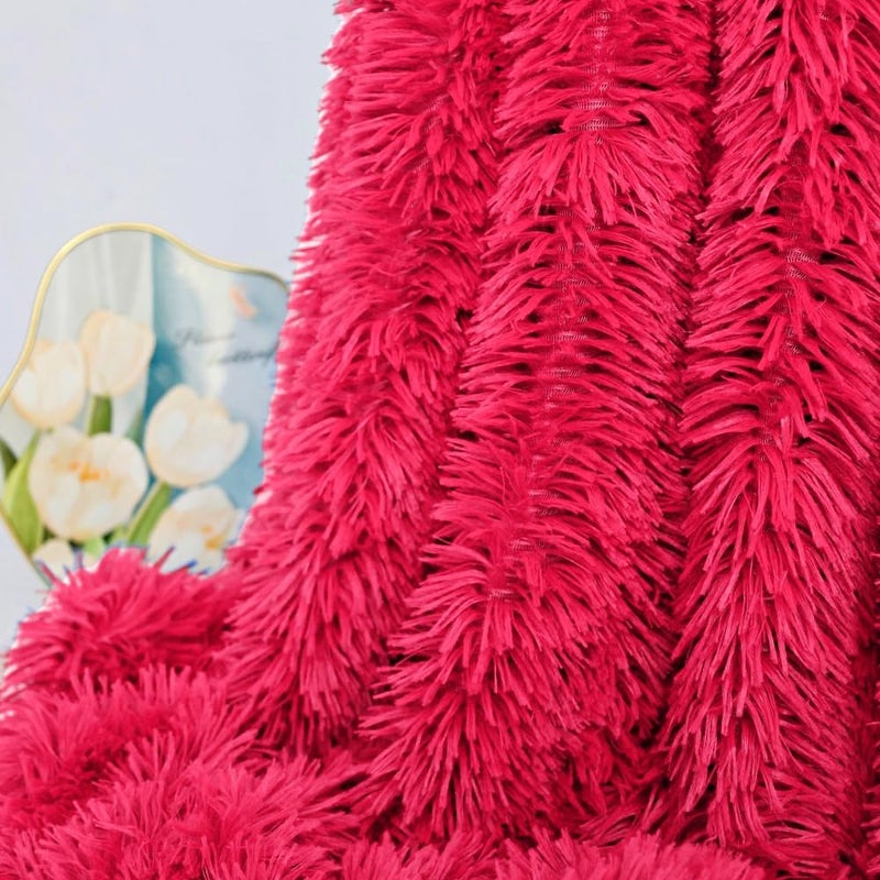 MYRU Plush Super Soft Blanket Bedding Sofa Cover Furry Fuzzy Fur Warm Throw Qulit Cozy Couch Blanket for Winter (51x63 Inches,Throw, Pure Red) - Image 4